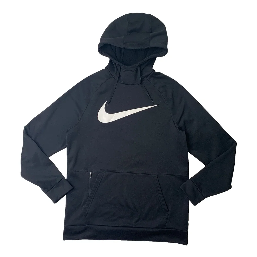 Nike Hoodie Mens Medium Black Therma Fit Pullover Swoosh Training Workout Pocket